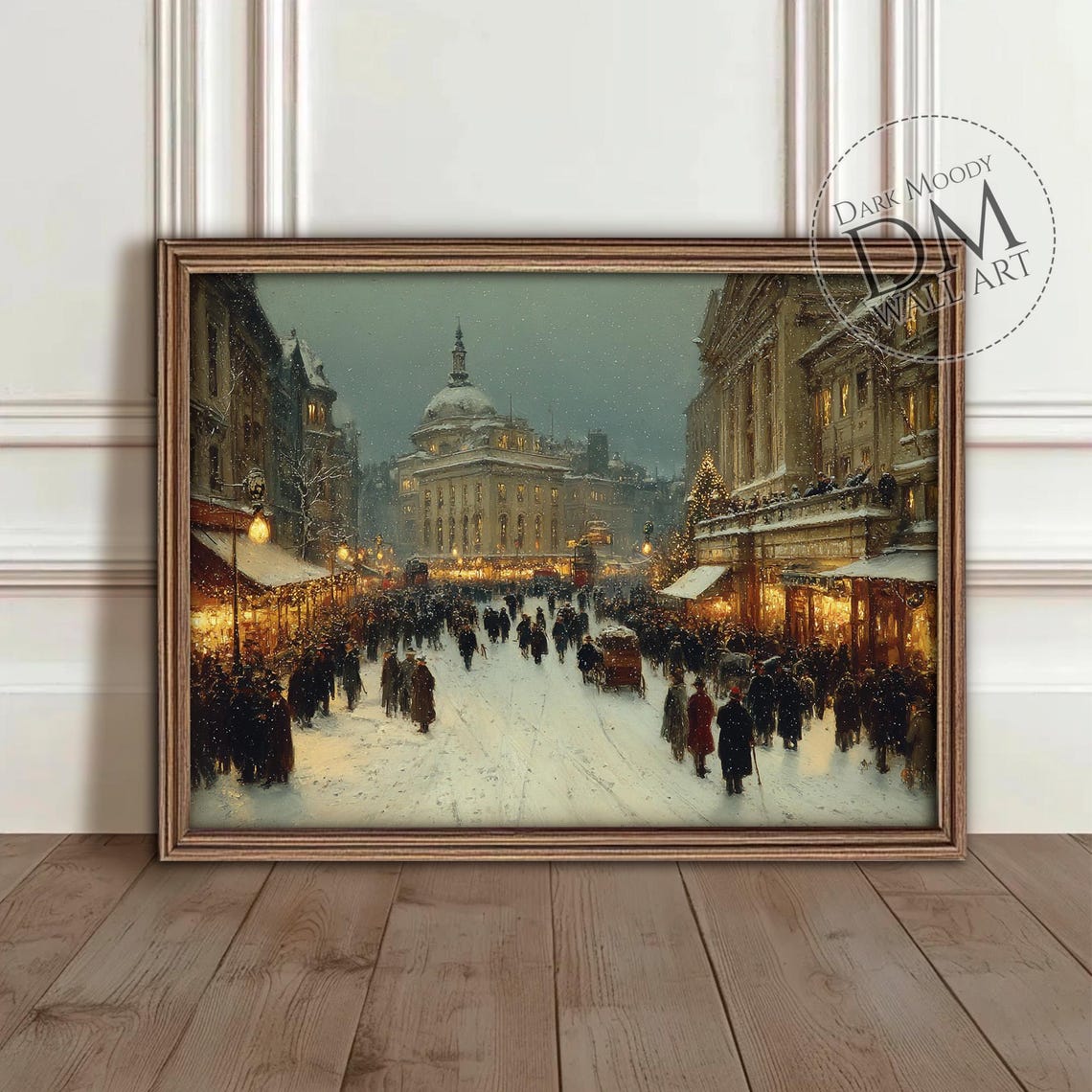 Victorian Christmas Marketplace Snowy Winter City Night Poster