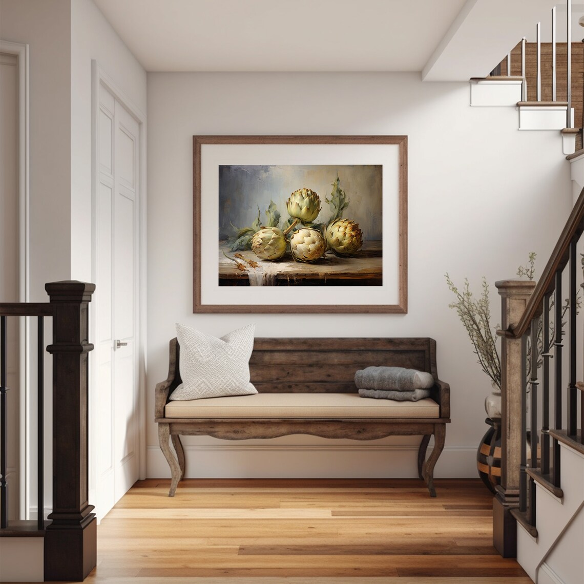 Moody Artichoke Painting, Vintage Fruit Still Life - Image 5