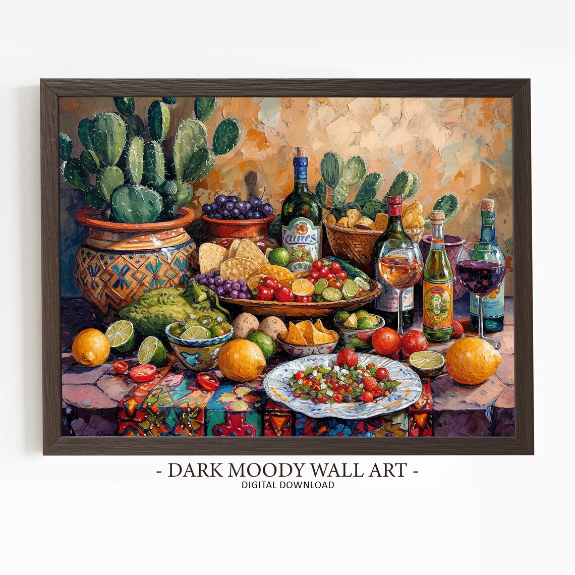 Festive Mexican Fiesta Feast Cactus Still Life Oil Painting Poster