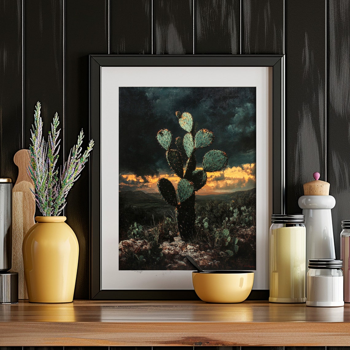 Prickly Pear Cactus Stormy Desert Sunset Dramatic Scene Poster - Image 4