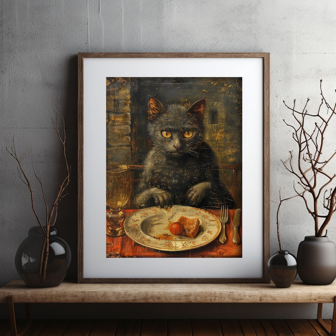 Black Cat Dinner Table Vintage Gothic Cat Feast Painting Poster - Image 5