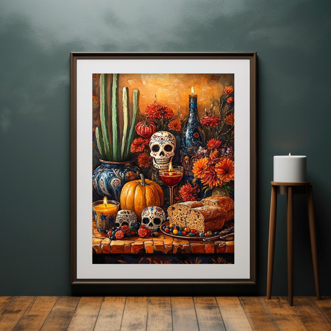 Mexican Sugar Skull Print, Dia De Los Muertos Folk Art - Image 4