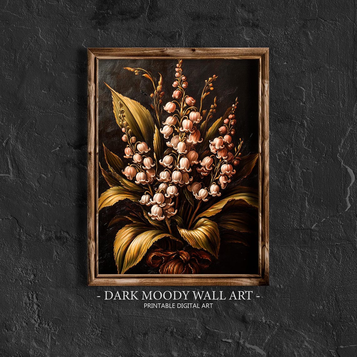 Lily of the Valley Dark Moody Vintage Botanical Artwork Poster