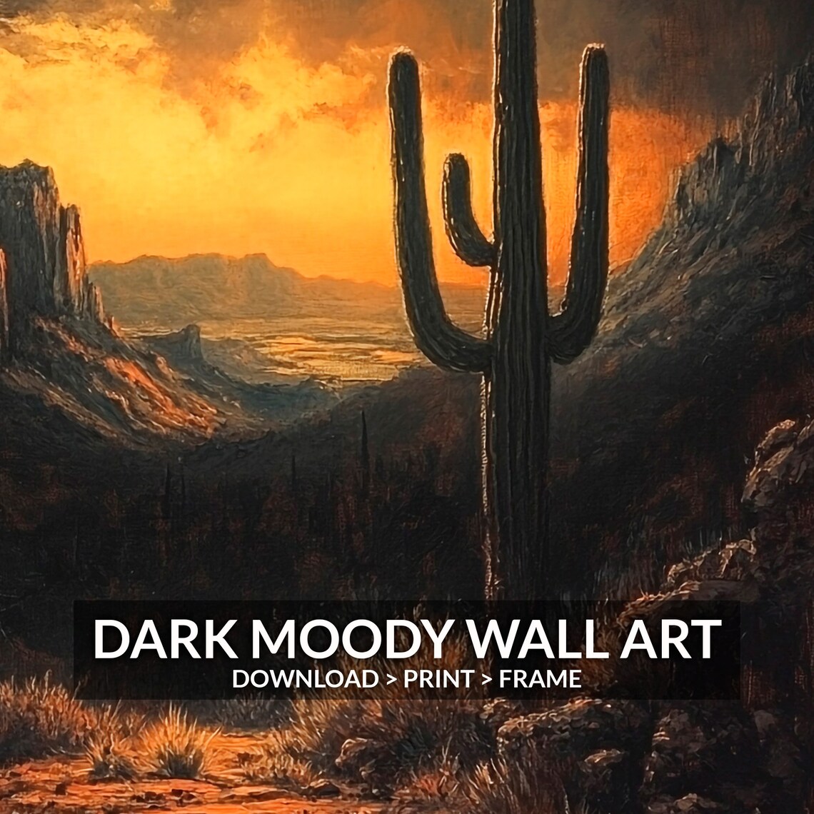 Southwest Saguaro Cactus Art Print, Moody Landscape - Image 6