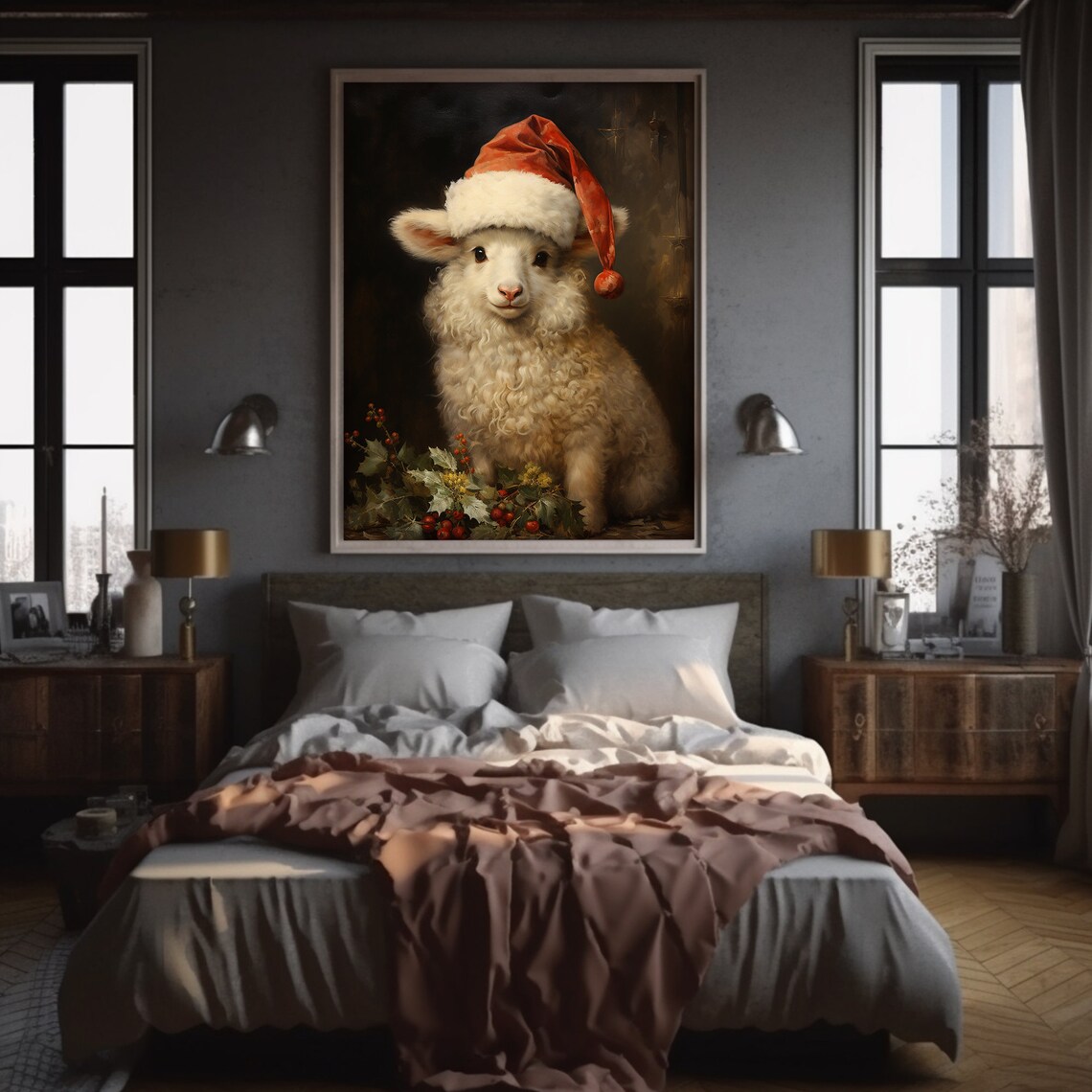 Antique Christmas Sheep Painting Print, Victorian Vintage - Image 5