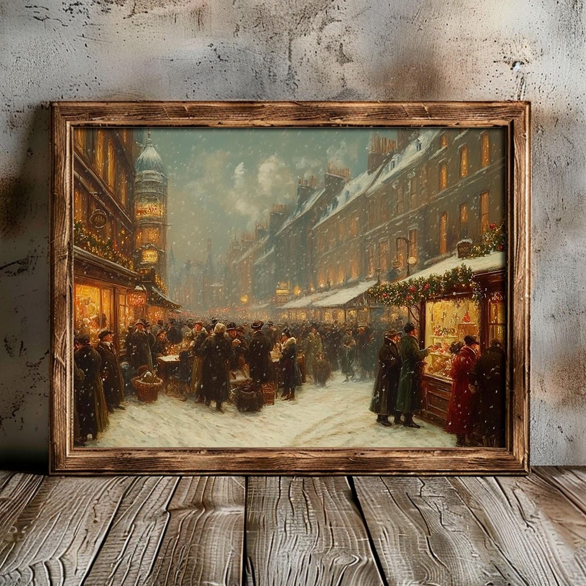 Bustling Victorian Christmas Market Snowy City Street Poster - Image 5