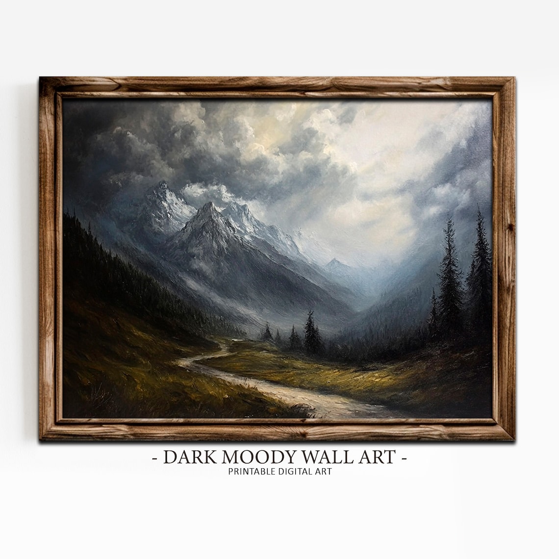 Mountain Moody Landscape Art Print, Rustic Cottagecore