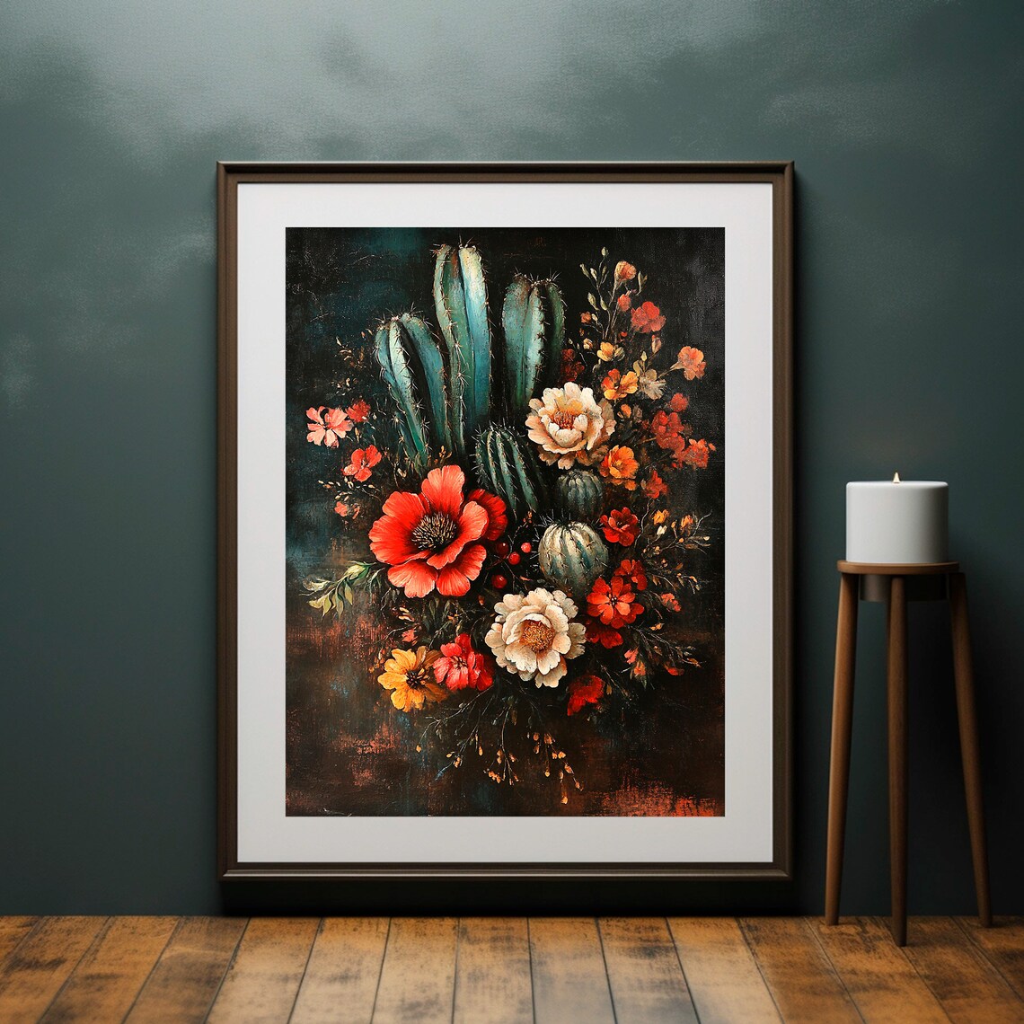 Vintage Flowers And Cactus, Gothic Floral Art Print - Image 2