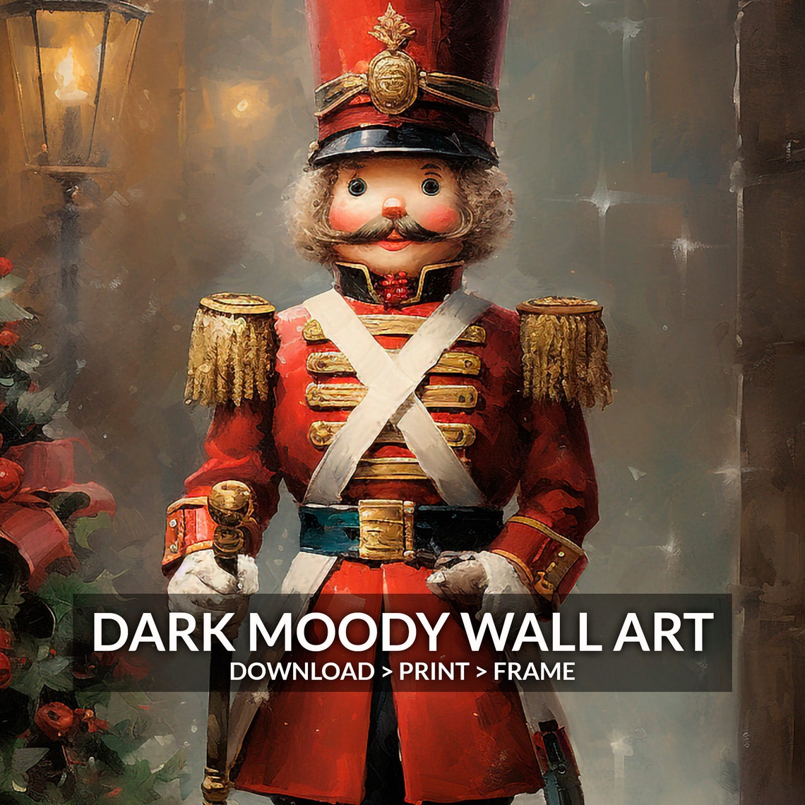Vintage Nutcracker Snowy Street Lamp Christmas Tree Gifts Art Print - Image 2