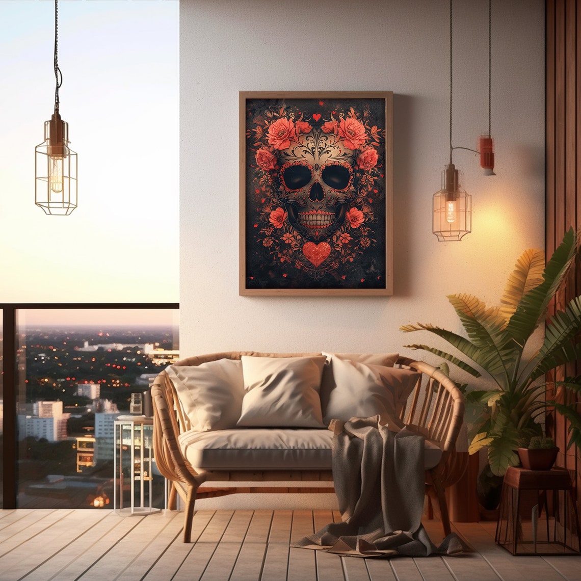 Floral Sugar Skull Painting Dia De Los Muertos Art Mexican Print - Image 5