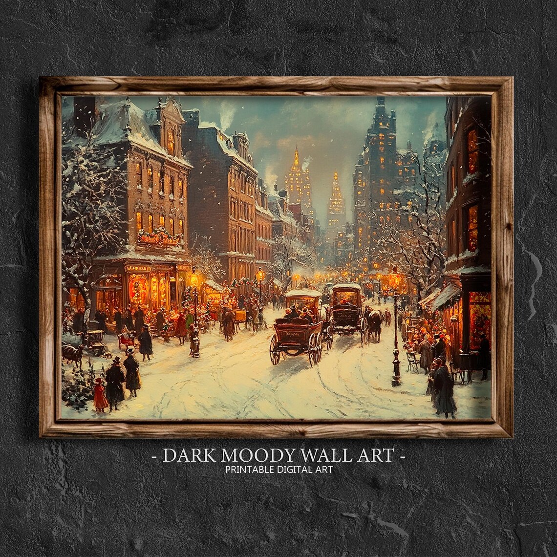 Victorian Shopping Street Carriages Snowy Dusk City Lane Poster - Image 5