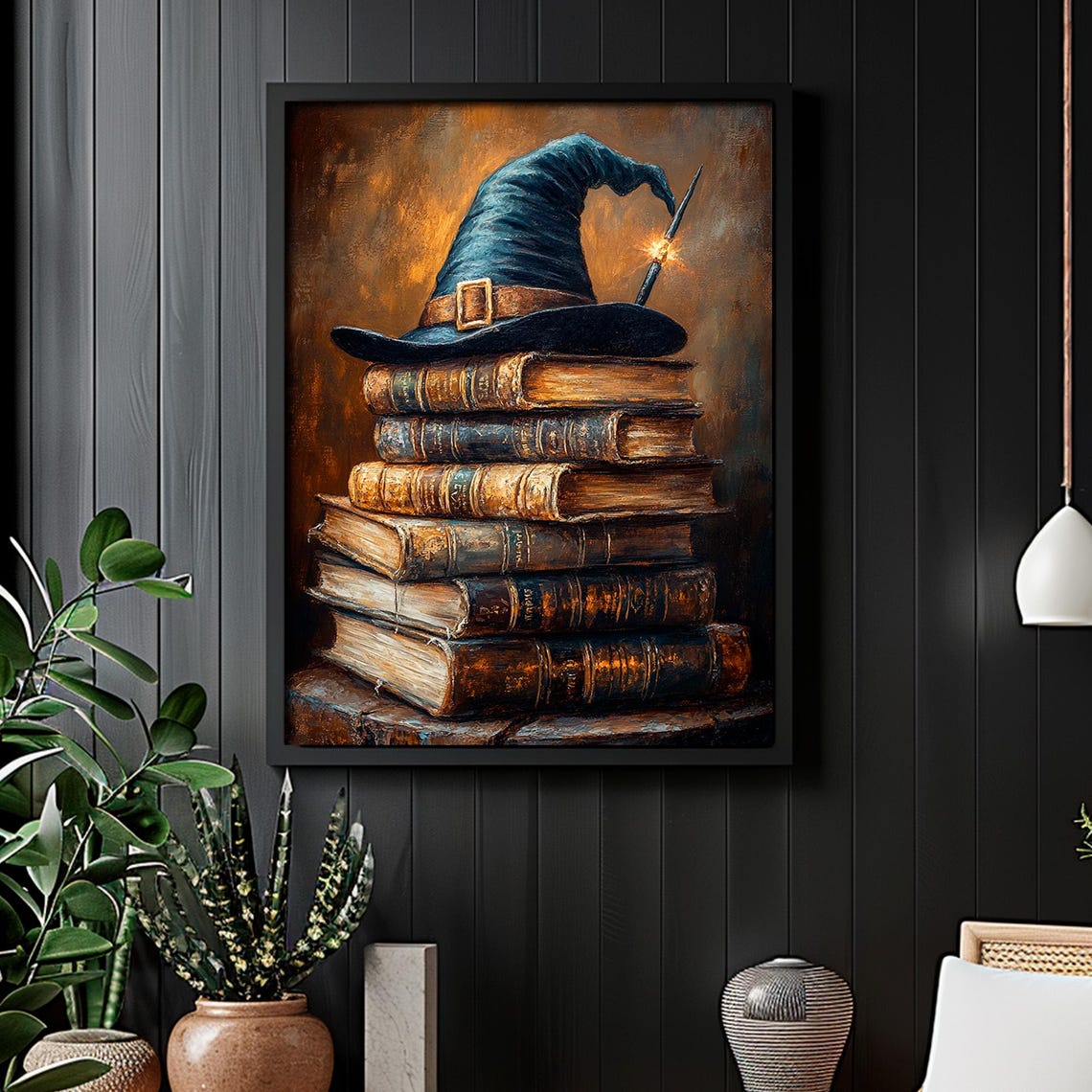 Teal Witch Hat Brass Buckle Magic Wand Old Books Moody Poster - Image 5