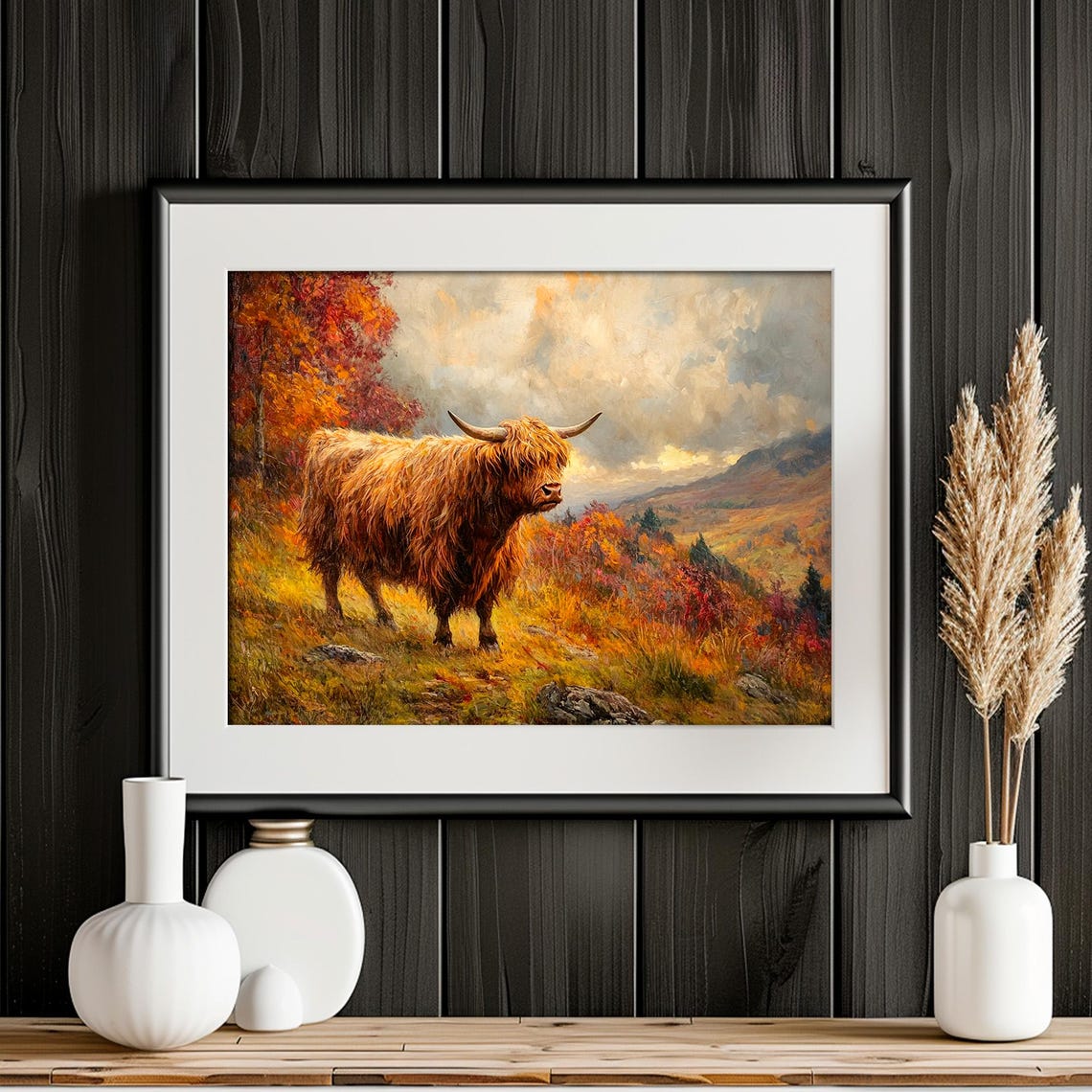 Highland Cow Standing Autumn Highlands Landscape Painting Wall Art - Image 4