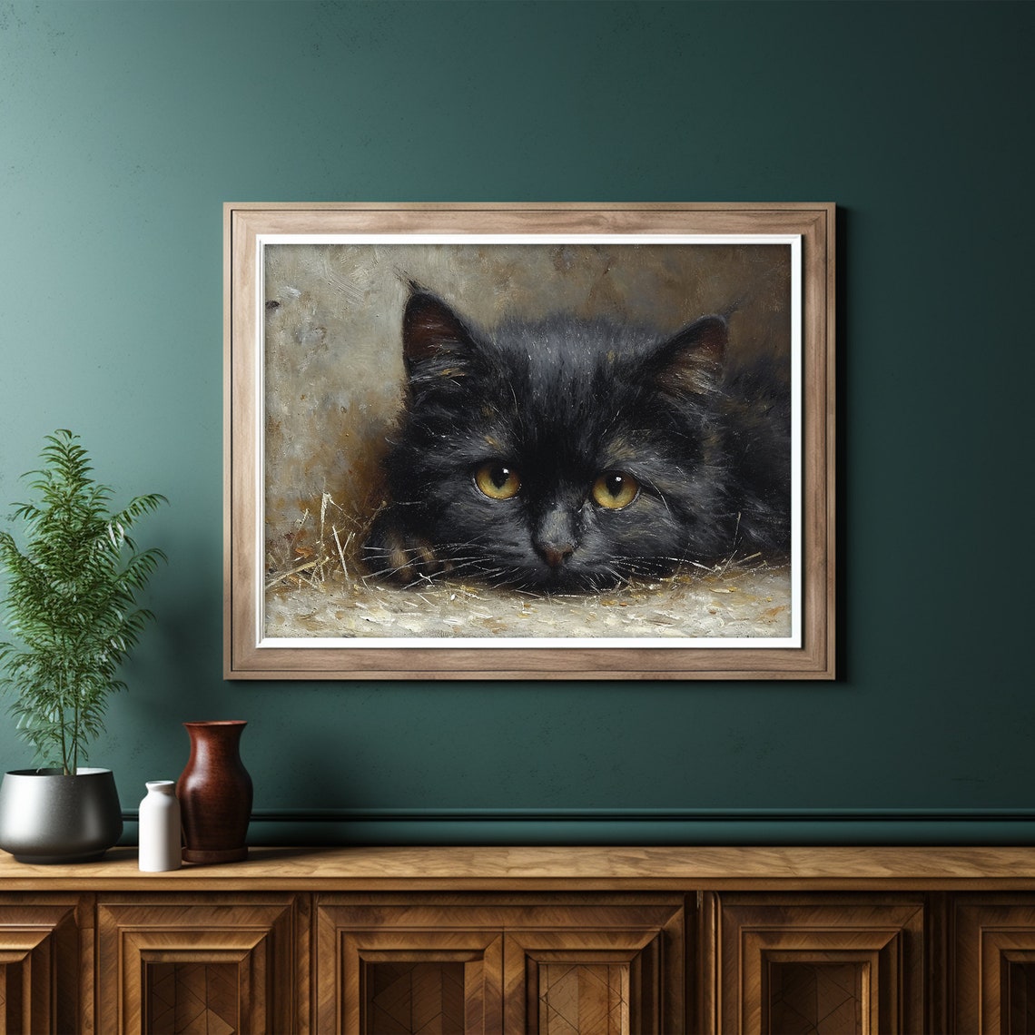 Rustic Black Cat Print Antique Farmhouse Print Moody Aesthetic Painting - Image 6