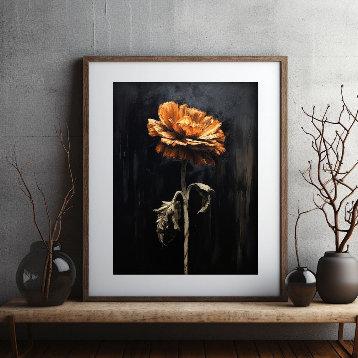 Lonely Orange Blossom Dark Moody Botanical Study Artwork Poster - Image 6