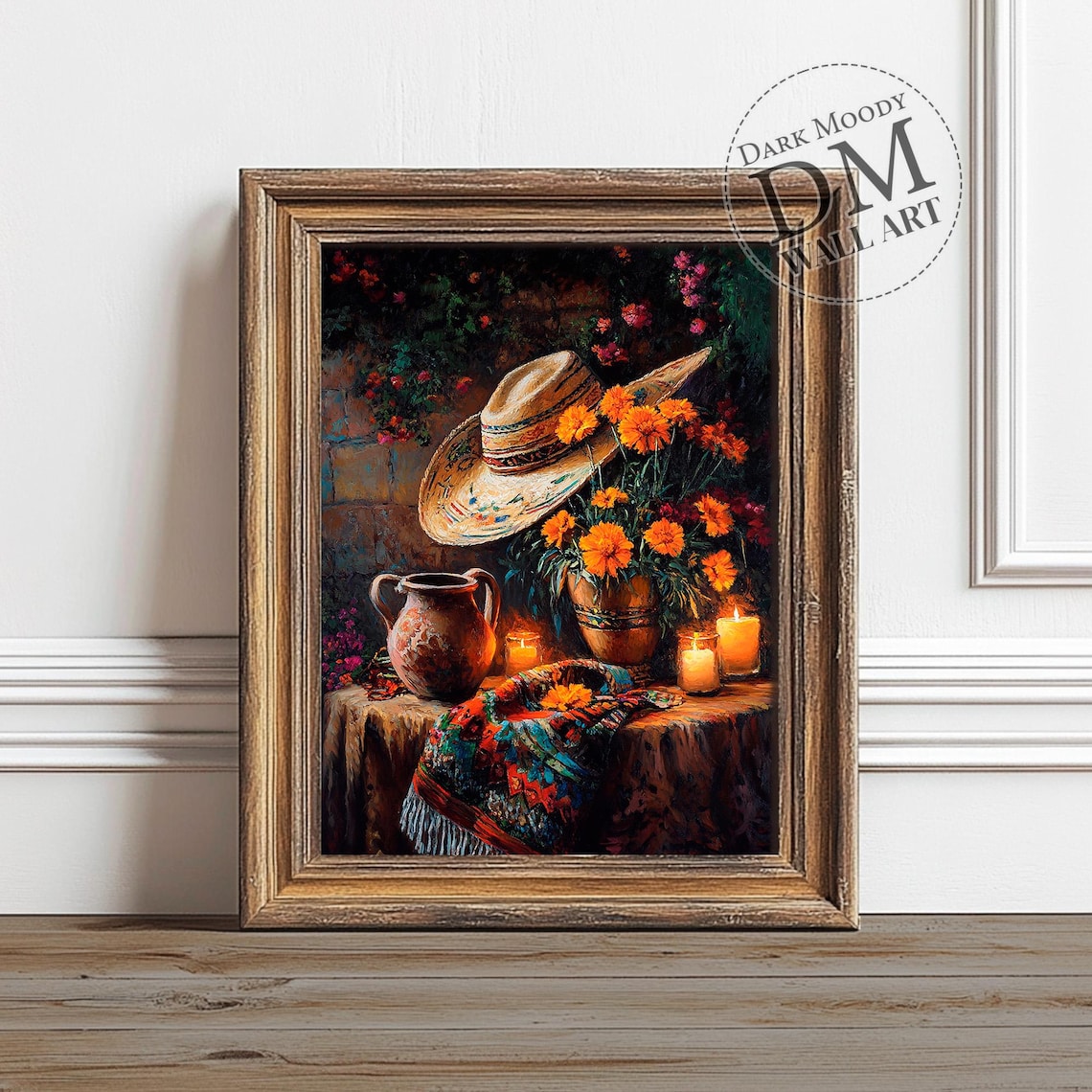 Mexican Sombrero Marigold Art Print, Rustic Still Life