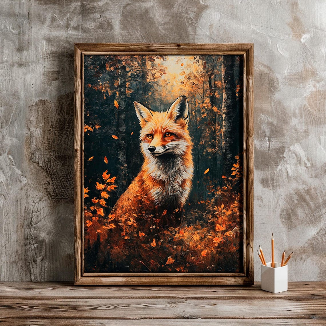 Red Fox Portrait In Dark Autumn Forest Moody Wildlife Wall Art - Image 2