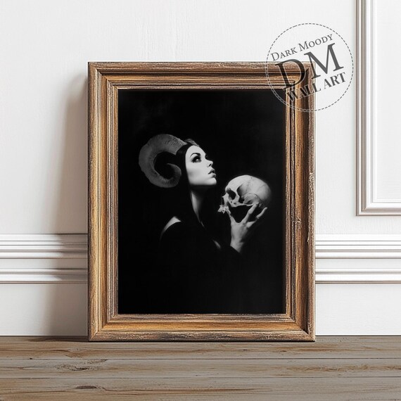 Satanic Witch Wall Art Gothic Occult Skull Portrait