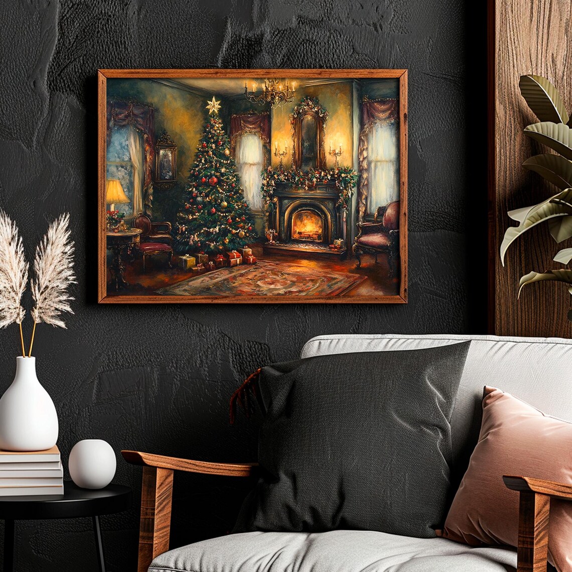 Victorian Christmas Tree With Fireplace, Dark Academia Decor - Image 5