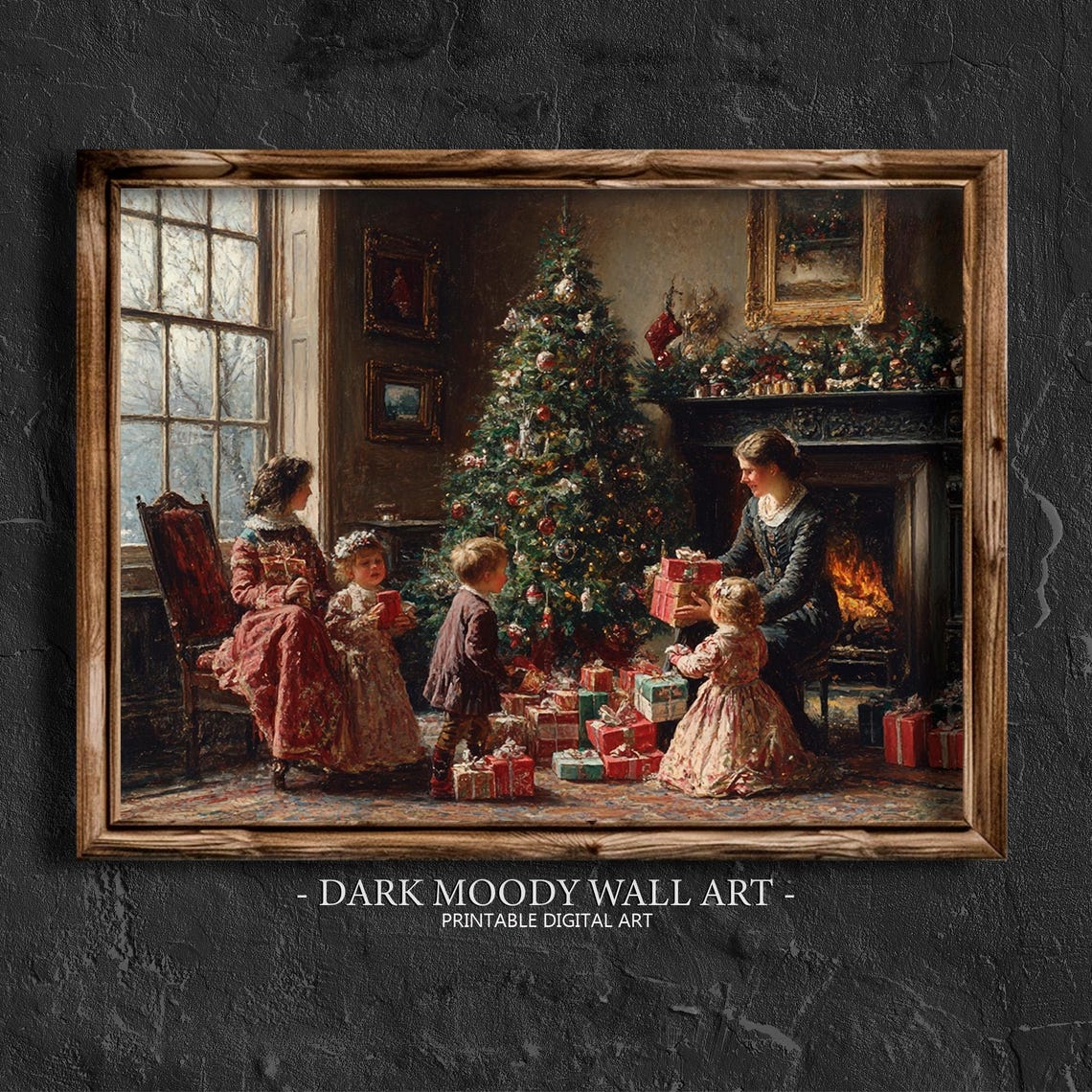 Victorian Christmas Morning Family Tree Vintage Painting Poster