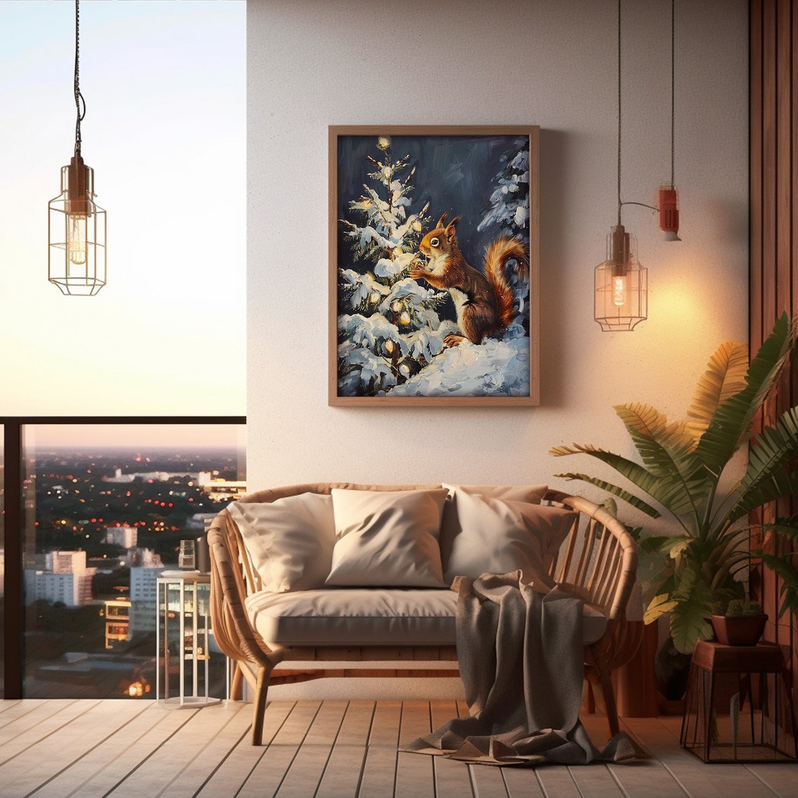 Christmas Squirrel Print Cute Squirrel Painting Christmas Decor Winter Holiday Art Wall Art - Image 4