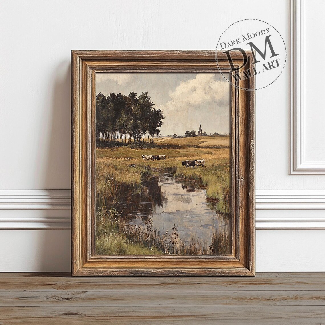 Country Landscape Art Print, Rustic Field With Cows
