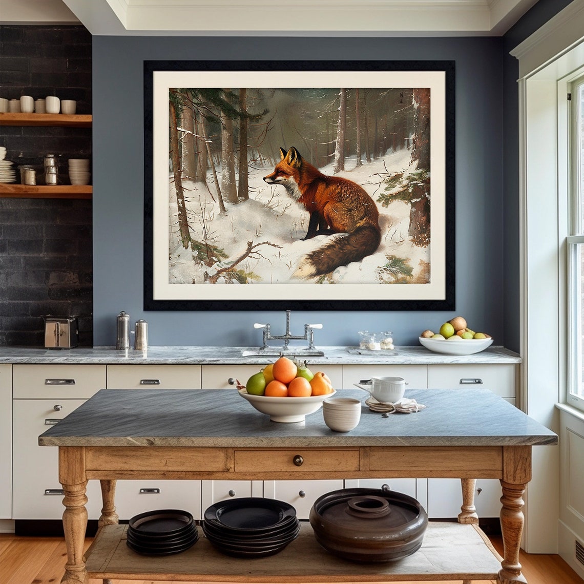 Red Fox Resting In Snowy Forest Winter Wildlife Oil Painting Poster - Image 5