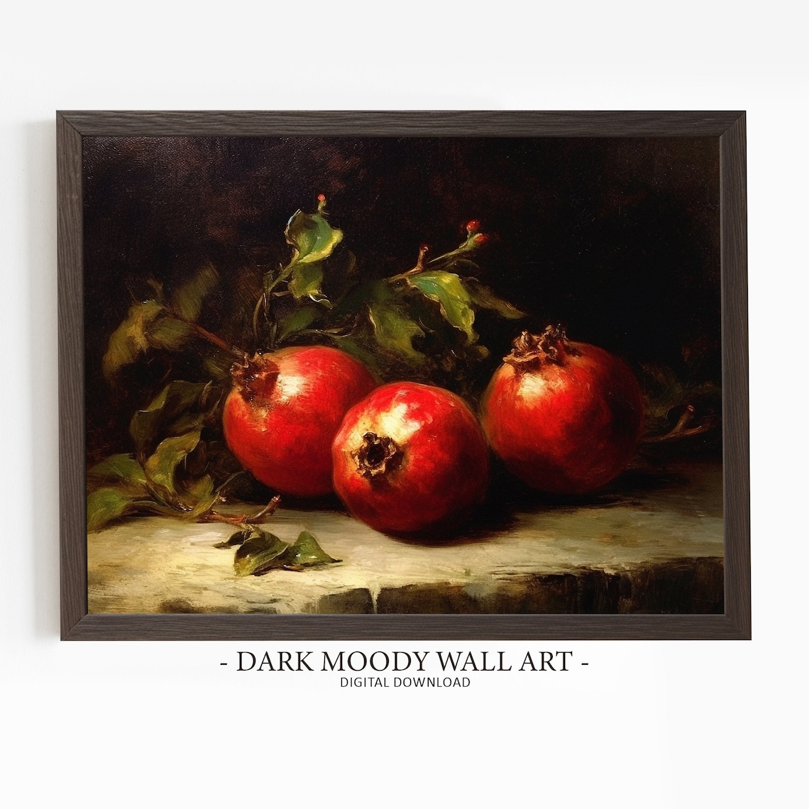 Vintage Pomegranate Art Print, Rustic Kitchen Still Life