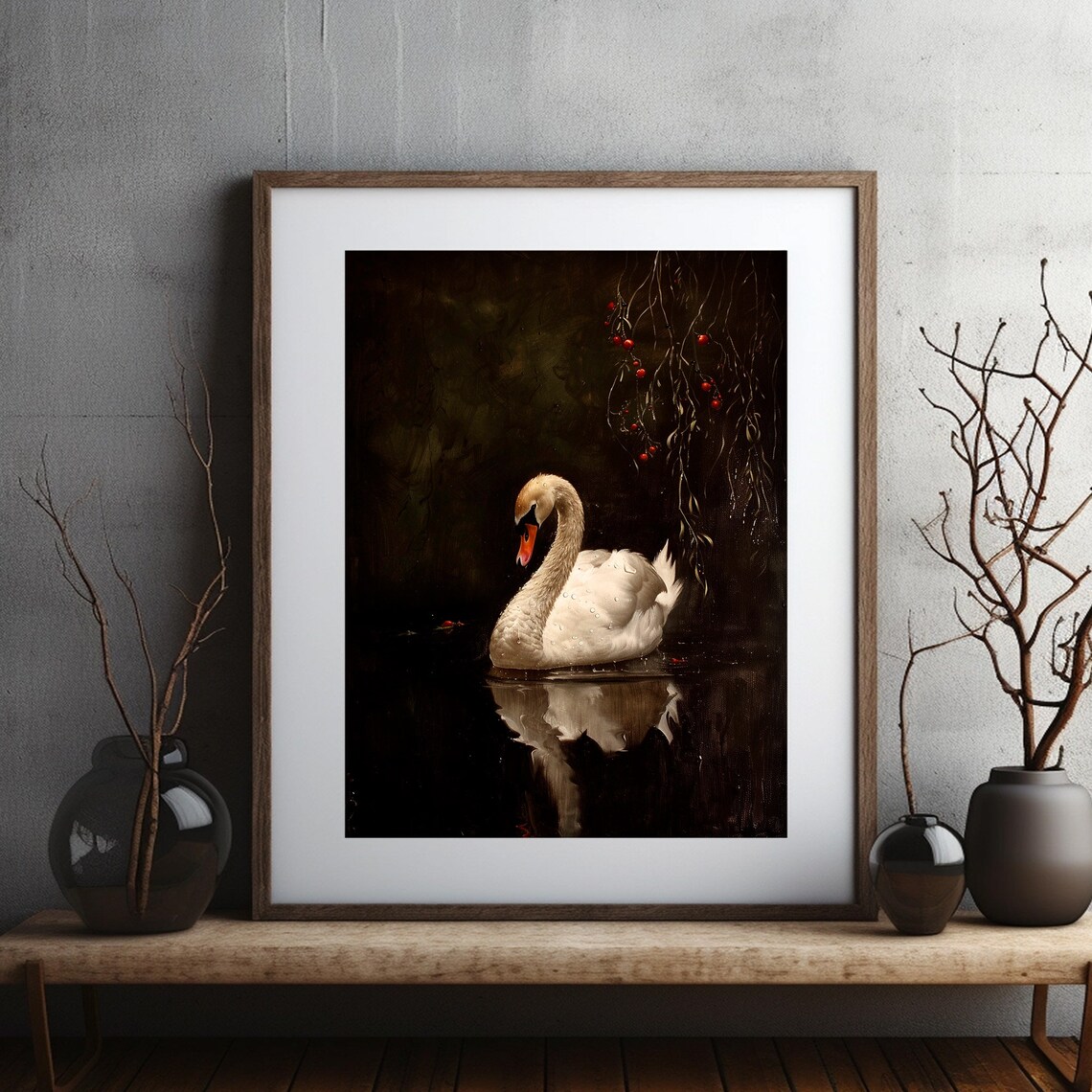 Antique White Swan Painting Vintage Bird Art Print - Image 2
