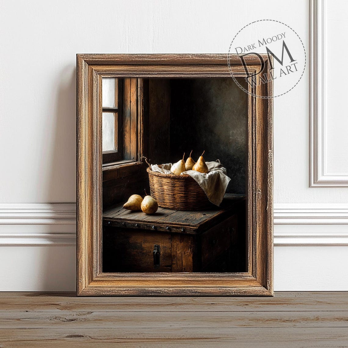 Rustic Pear Still Life Basket Farmhouse Kitchen Vintage Wall Art