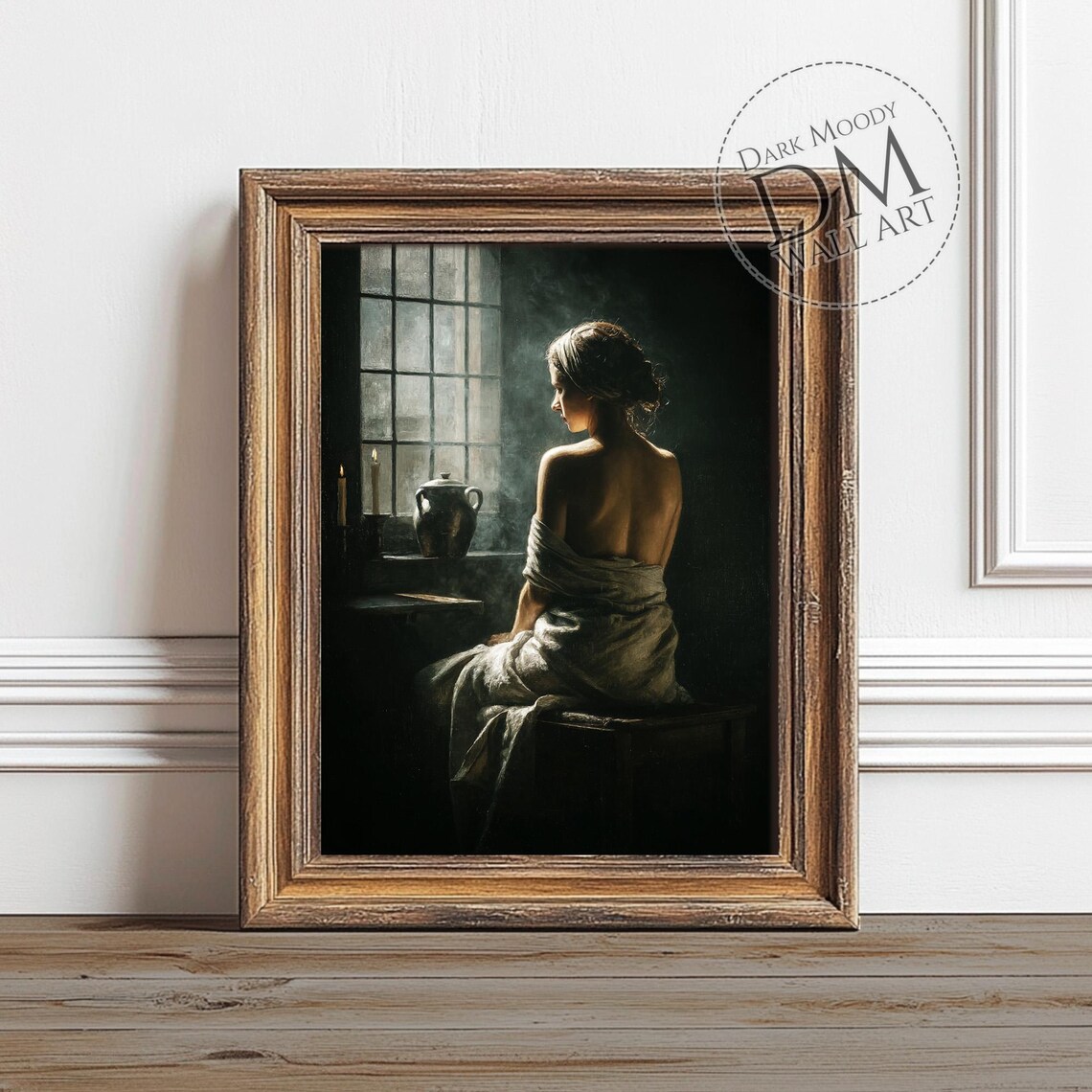 Moody Woman By Window Gothic Candlelight Art Print