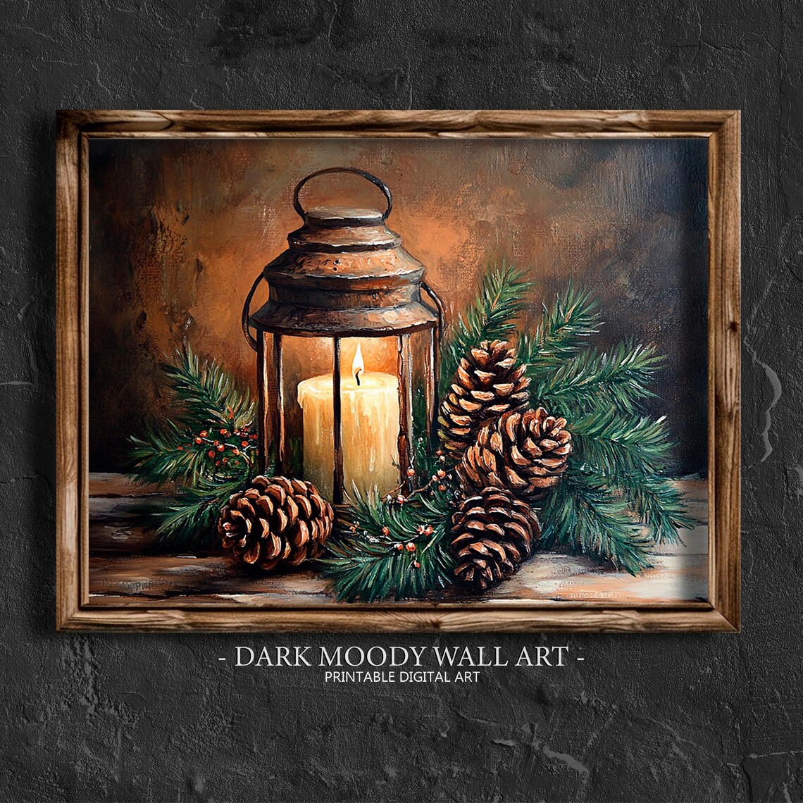 Antique Christmas Holiday Wall Art, Candle Pinecone