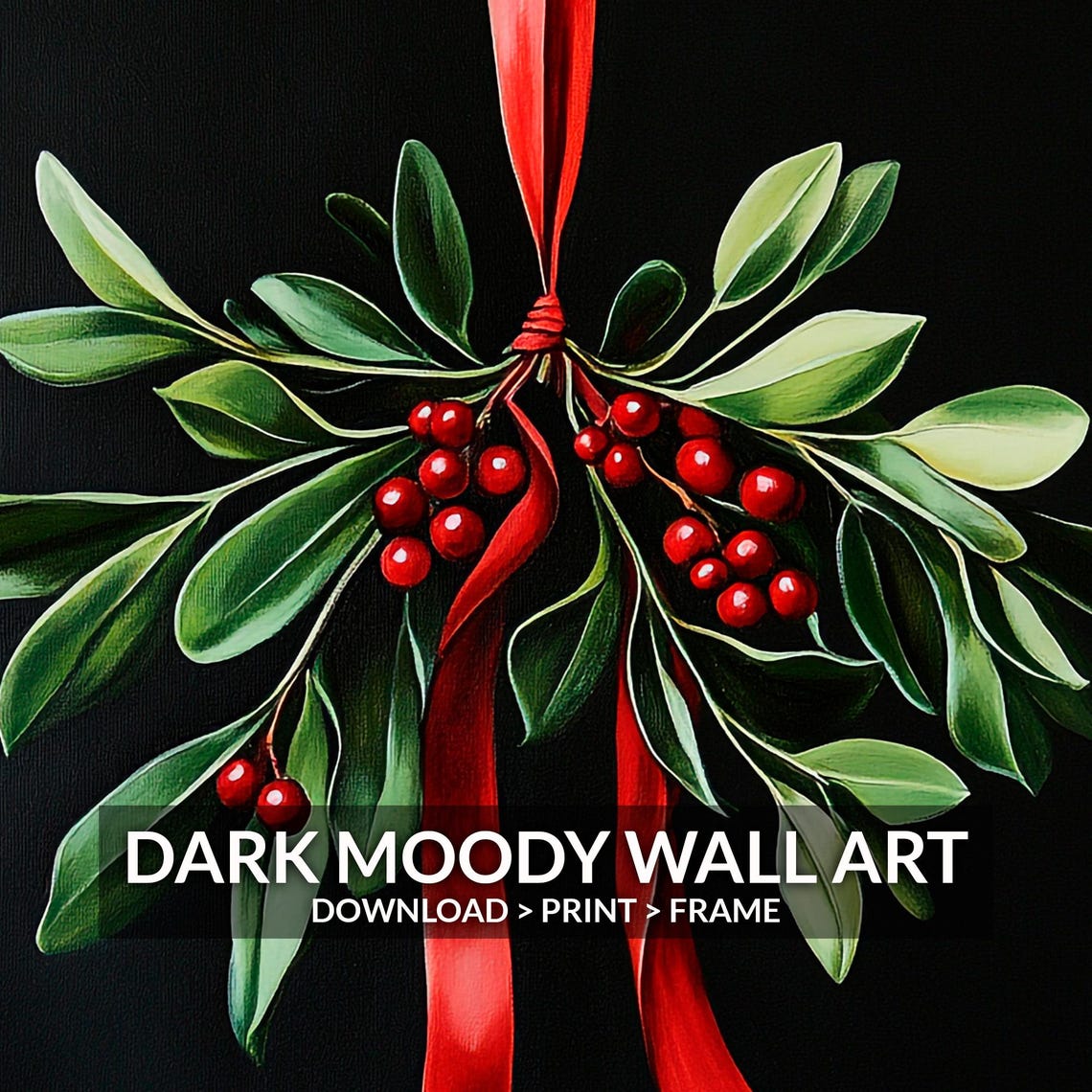 Vintage Holiday Greenery With Red Berries And Red Ribbon Wall Art - Image 6