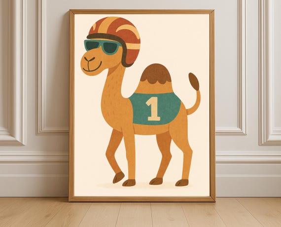 Racing Camel Wall Art Hobby Animal Series Print For Nursery Kids Room Decor