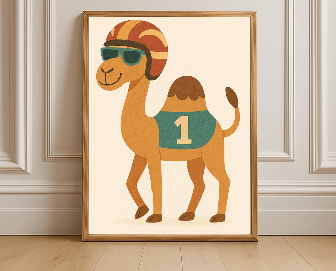 Racing Camel Wall Art Hobby Animal Series Print For Nursery Kids Room Decor