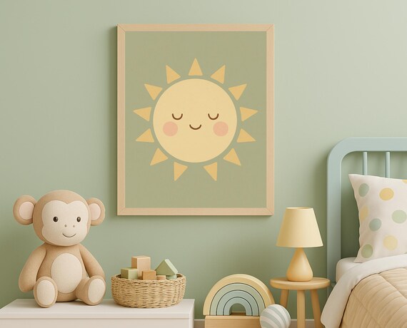 Smiling Sunshine Pastel Yellow Sun Happy Nursery Toddler Room Art Poster