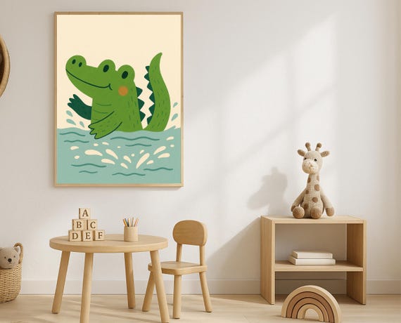 Crocodile Nursery Print Cheerful Alligator Illustration