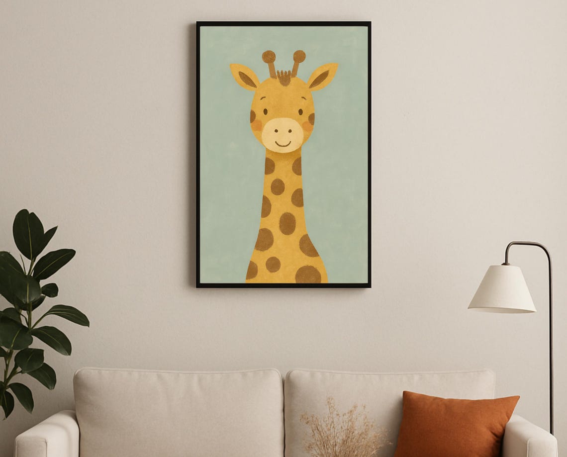 Giraffe Nursery Wall Art Safari Animal Print Minimalist Kids Room Decor