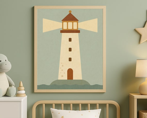 Minimalist Lighthouse Nautical Coastal Beacon Kids Nursery Poster