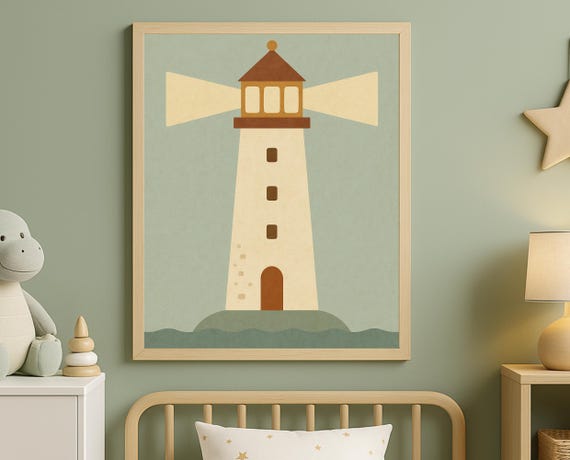 Minimalist Lighthouse Wall Art Nautical Nursery Decor Coastal For Kids Room