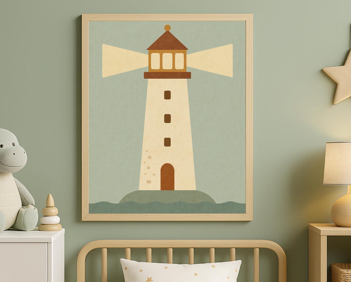 Minimalist Lighthouse Wall Art Nautical Nursery Decor Coastal For Kids Room