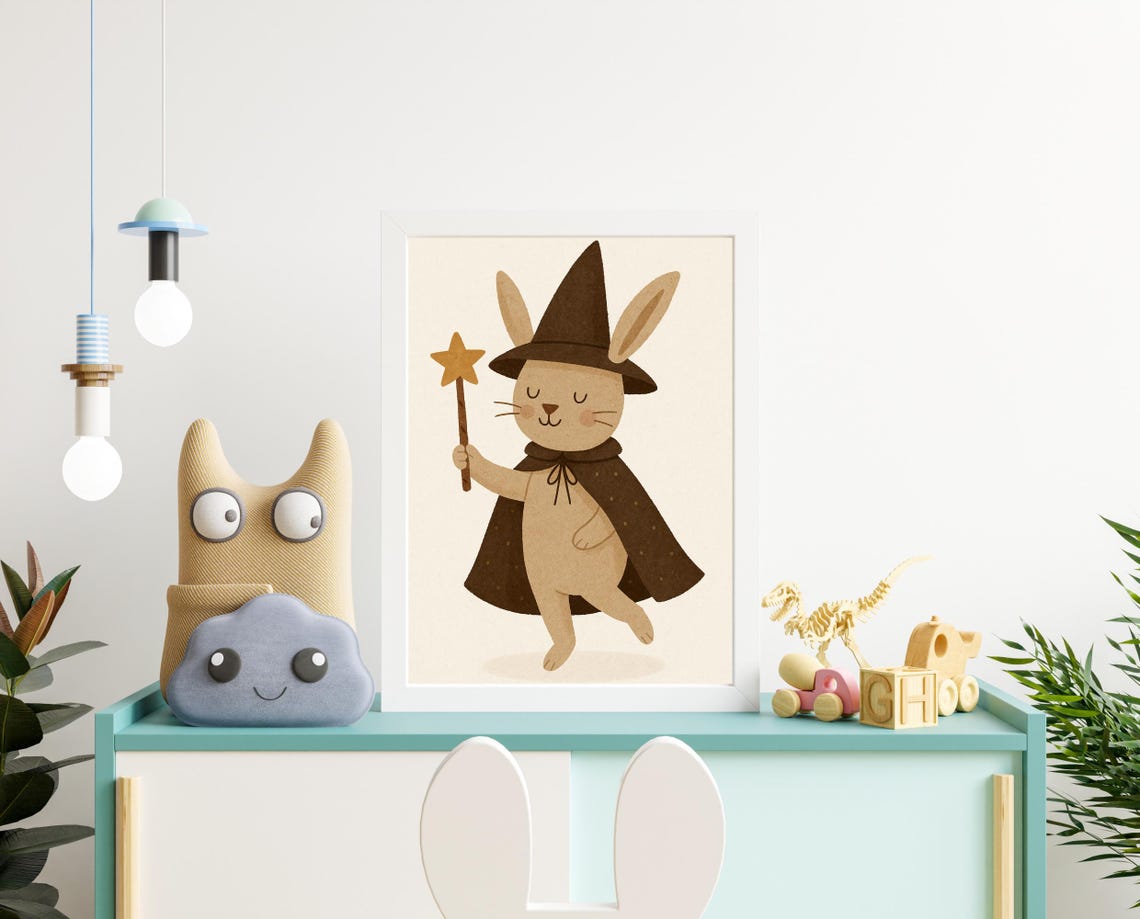 Wizard Bunny Wall Art Magical Nursery Poster Hobby Animal Series