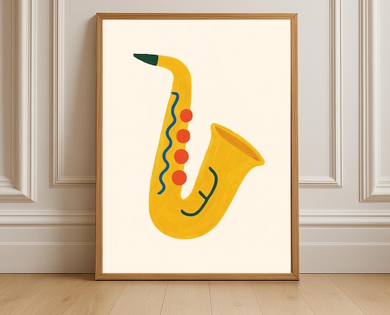 Minimalist Yellow Saxophone Illustration Jazz Music Lover Poster