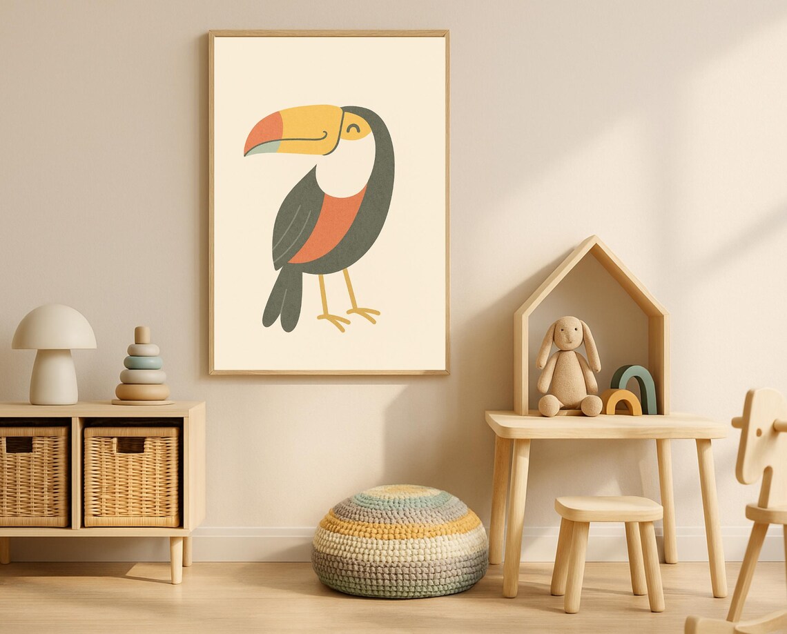 Cute Toucan Bird Minimalist Tropical Poster for Nursery Room Decor
