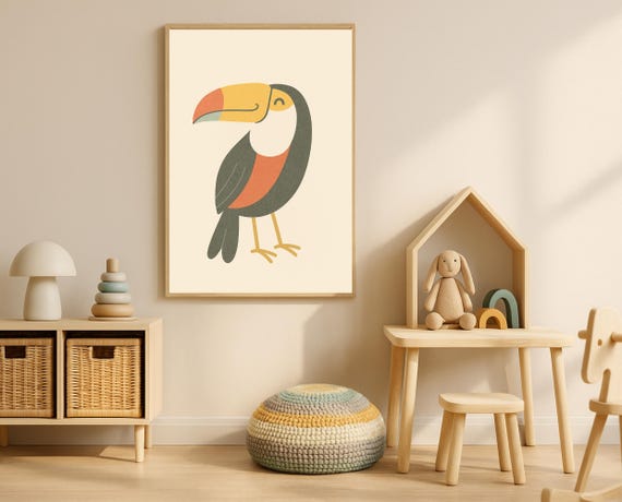 Toucan Wall Art Jungle Bird Nursery Decor Tropical Animal Baby Room Poster Pastel For