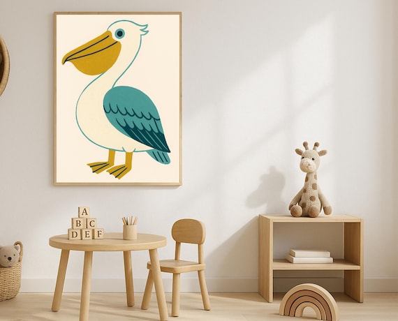 Cute Pelican Wall Art Print For Kids Room And Nursery Decor Animal Poster Baby Shower Gift Or Coastal Theme