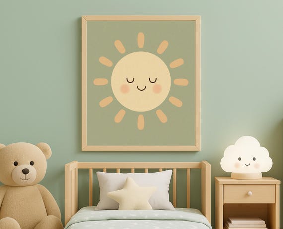 Smiling Sun Wall Art Neutral Nursery Decor Happy Sunshine Poster For Kids Room