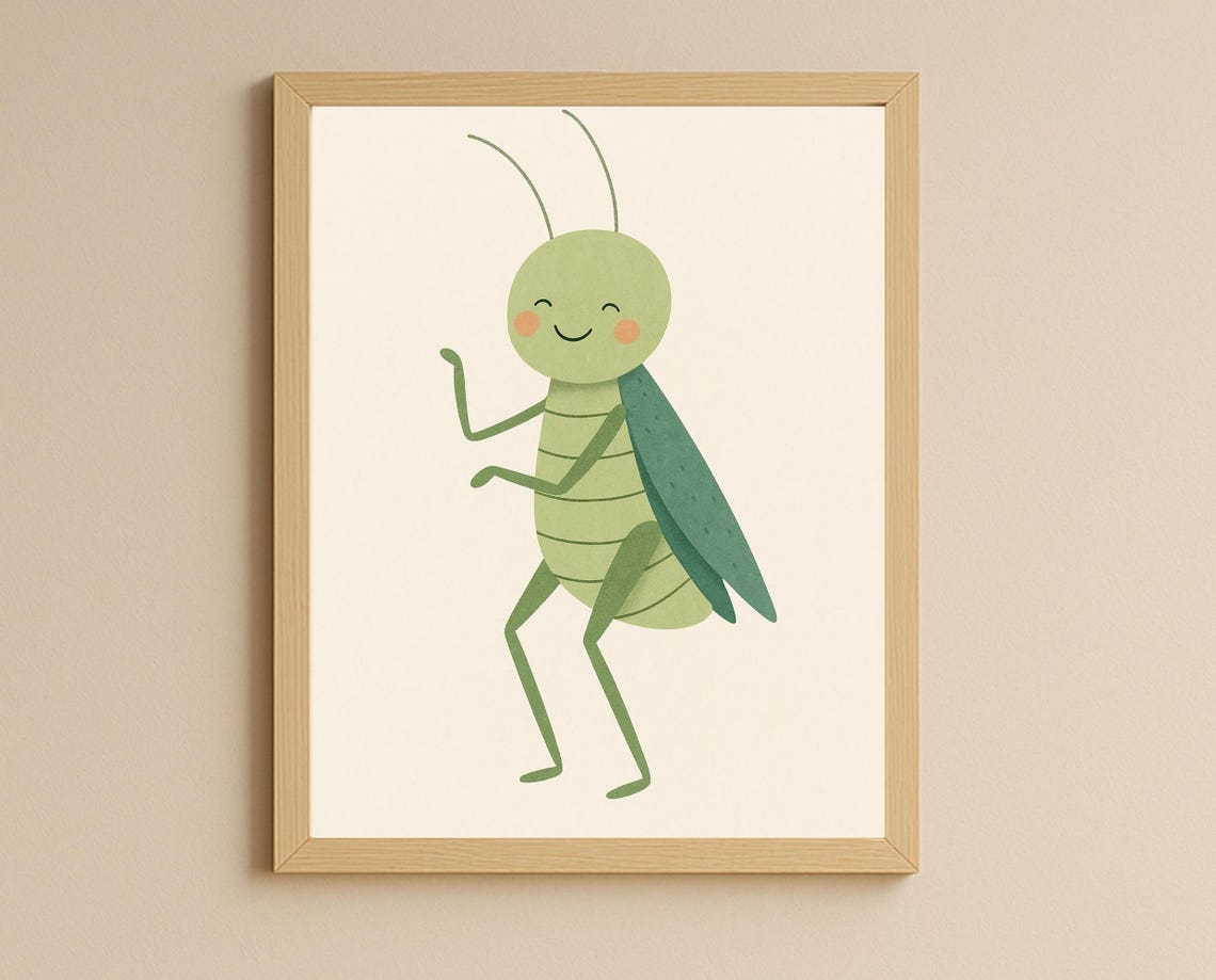 Dancing Grasshopper Wall Art Hobby Animal Series Nursery Print Cute Bug For Kids Room Decor
