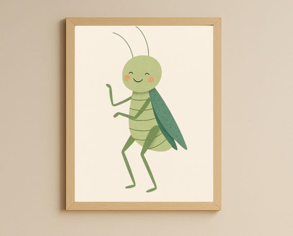 Dancing Grasshopper Wall Art Hobby Animal Series Nursery Print Cute Bug For Kids Room Decor