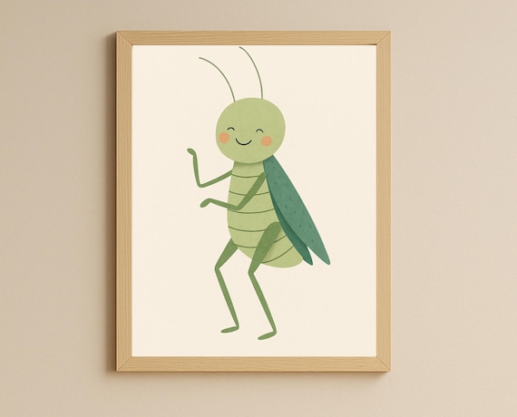 Smiling Green Grasshopper Dancing Minimalist Hobby Wall Poster